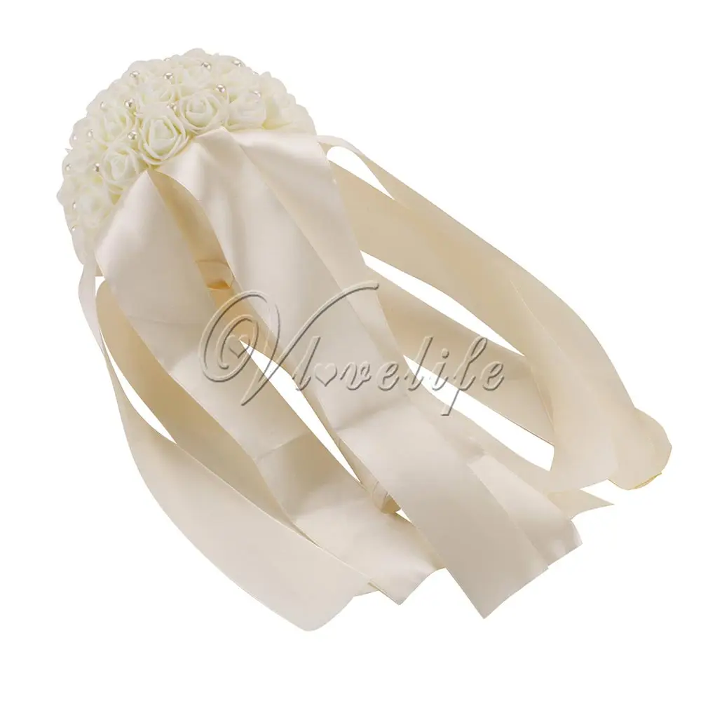 Новинка Свадебный букет невесты искусственный цветок розы лента с жемчугом