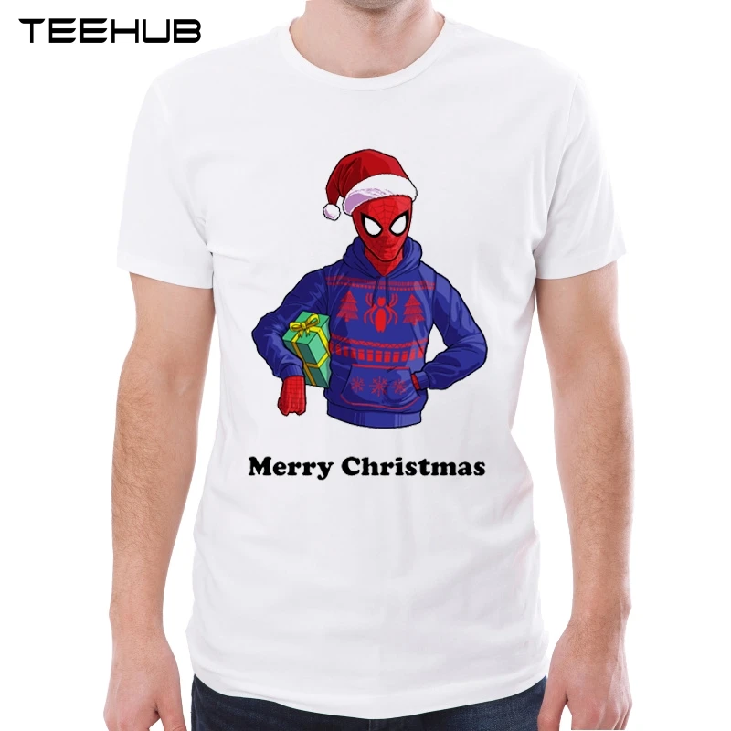 Teehub Дэдпул Merry Christmas мужские футболки с круглым вырезом и короткими рукавами футболки с принтом Бэтмена и Человека-паука модные футболки - Цвет: 1962