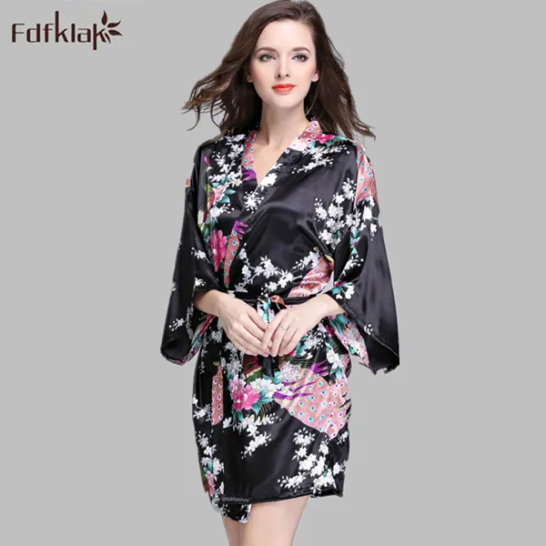 Черный/белый халат 2017 модный Атласный женский плюс размер с принтом женское