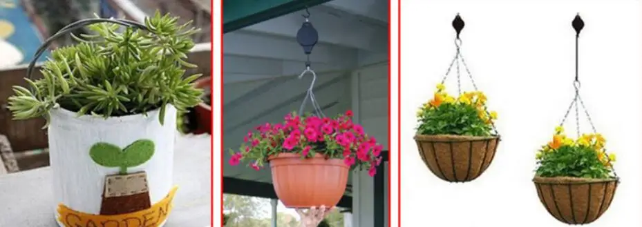 1PCS Retractable Pulley Hanging Basket Plastic Pull Down Hanger Flower Plant Baskets Pots Garden Tools support under 15kg | Дом и сад