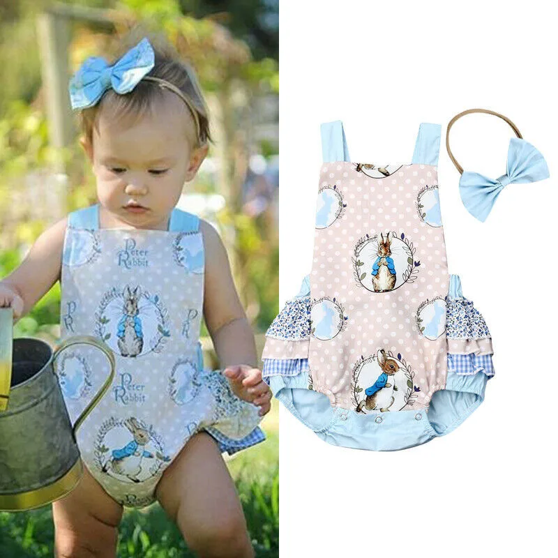 

PUDCOCO Lovely Newborn Baby Girl SleevelessBunny Bodysuit Jumpsuit Playsuit+Headband Clothes Outfit 2PCS 0-24M