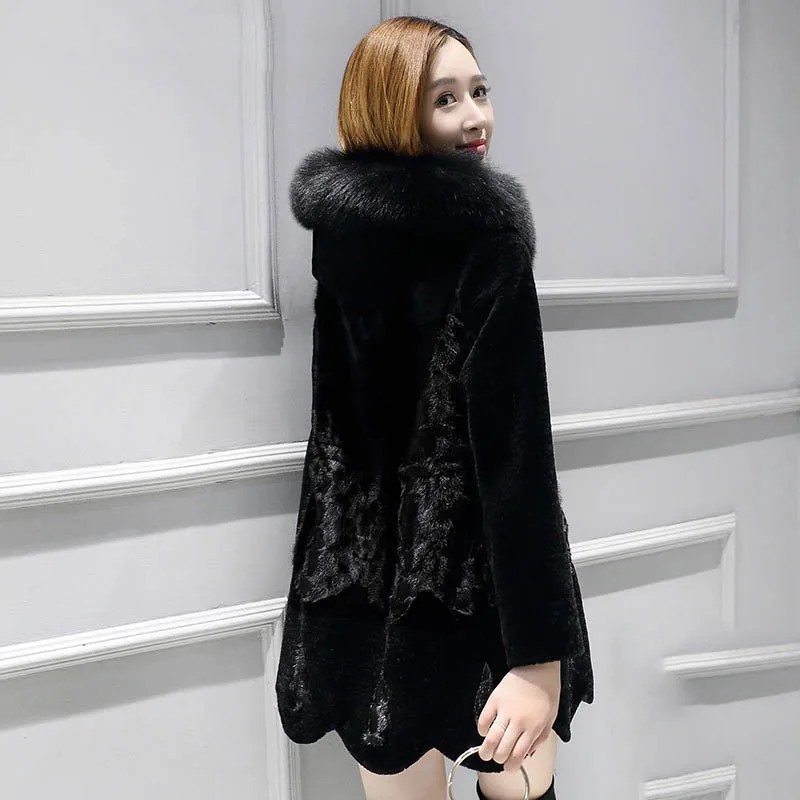 Natural mink fur and wool patchwork coats outerwear women real fox collar elegant warm jackets plus size 2019 winter | Женская одежда