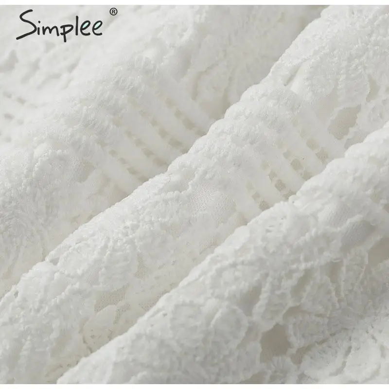 Simplee Элегантная белая блузка Выдалбливают с вышивкой с длинным рукавом осень