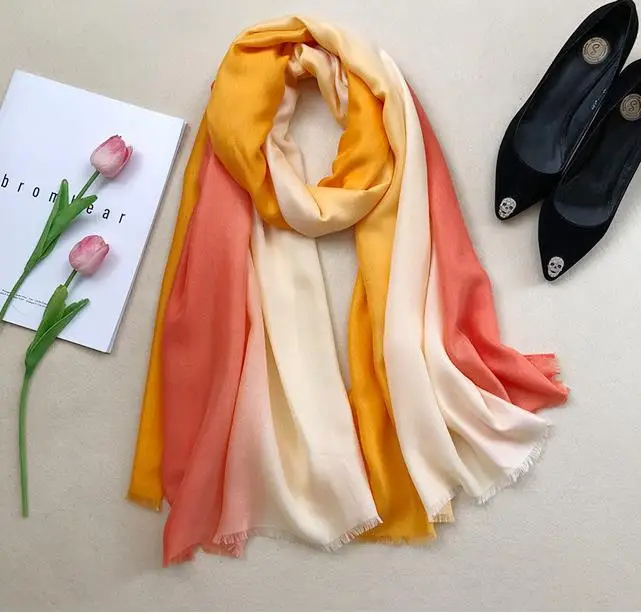 Женский шарф из шелка шелковая Конопля с градиентом Солнцезащитная шаль пляжный