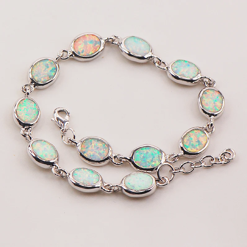 

Free Shipping White Fire Opal 925 Sterling Silver Bracelet 7.5"+0.5" P83