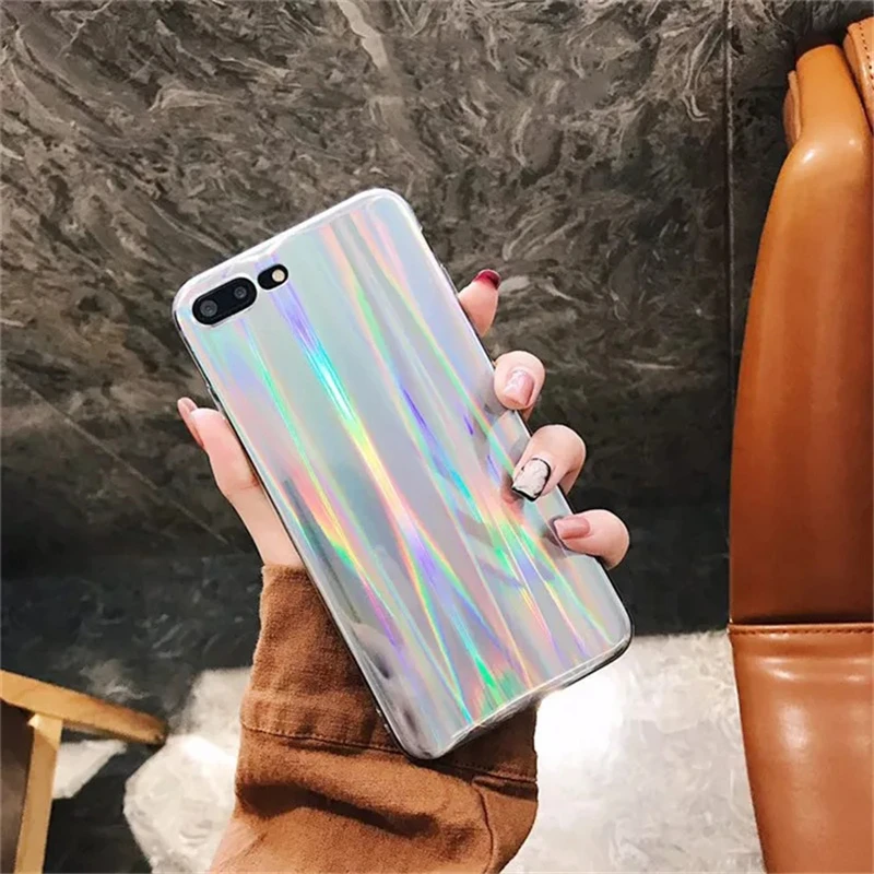 Роскошный Радужный блестящий чехол для телефона iPhone 5 5S SE 6 6S 7 8 Plus X Cool Laser Colorful Shining