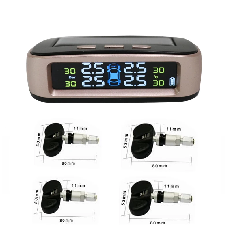 Система контроля давления в шинах Tpms Sensorsolar, система безопасности автомобиля, интеллектуальное управление шинами, беспроводной, 4 колеса, внешние внутренние датчики, Usb
