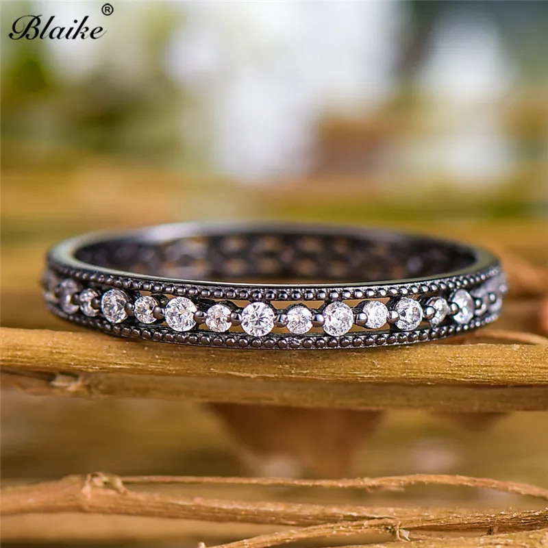 Blaike, твердые 925 пробы, серебряные кольца для женщин, минималистичный камень, свадебное тонкое кольцо, штабелирование, обещание, обручальное кольцо с цирконием