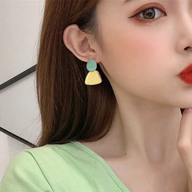 Carvejewl short geometric earrings unique Korea design hand made candy Color enamel glaze dangle for women girl jewelry | Украшения и