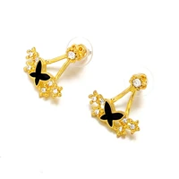 double branch black white butterfly small crystal flowers silver plated golden women stud earrings 5 kinds
