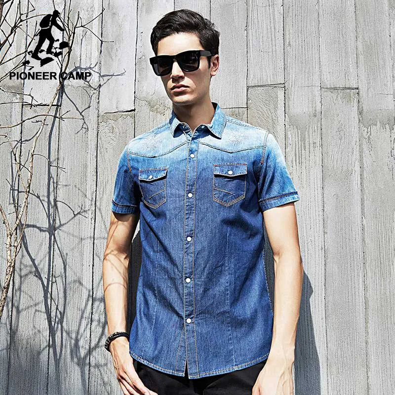 Мужская рубашка с коротким рукавом Pioneer Camp Летняя Повседневная 566083|casual shirts for