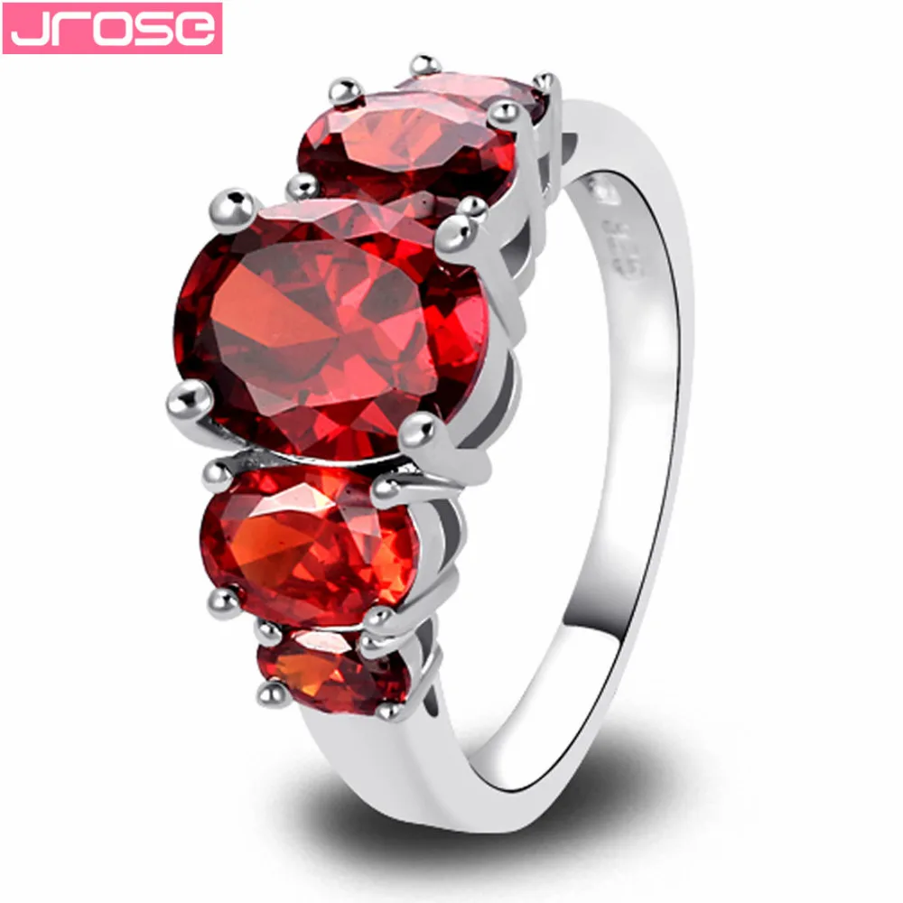 

JROSE Recommended Dainty Engagement Oval Cut Red 925Silver Ring Size 6 7 8 9 10 11 12 13 Wholesale Classic Style For Women