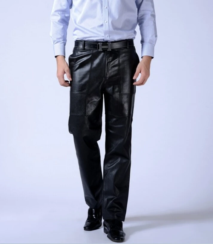 Брюки из козьей кожи 30 43 мужские брендовые мотоциклетные кожаные брюки теплые