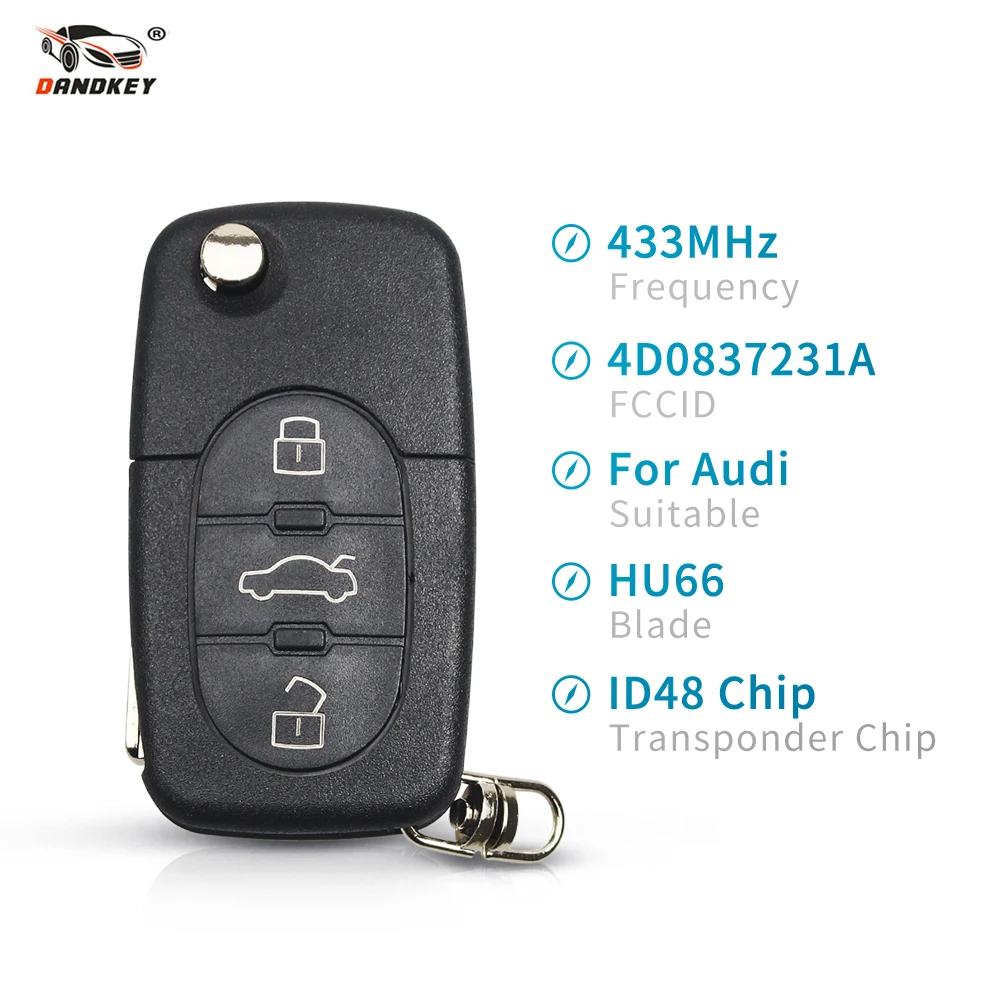 Ключ Dandkey для AUDI 4D0837231A HU66 Blade складной чип ID48 старых моделей A3 A4 A6 A8 модель 2002 433 МГц