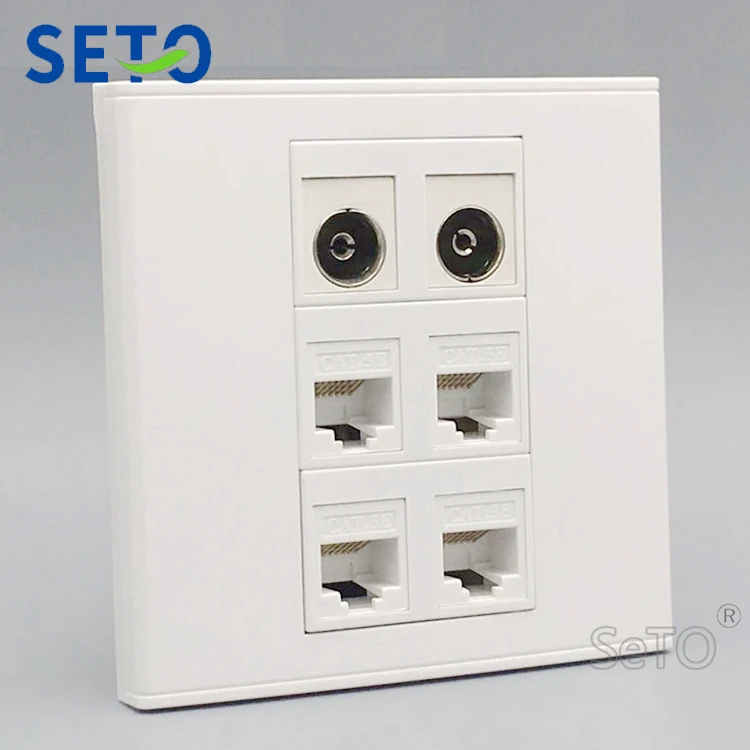 SeTo 86 Тип 2 порта замкнутая цепь ТВ + 4 Cat5e RJ45 сетевая настенная пластина разъем Keystone