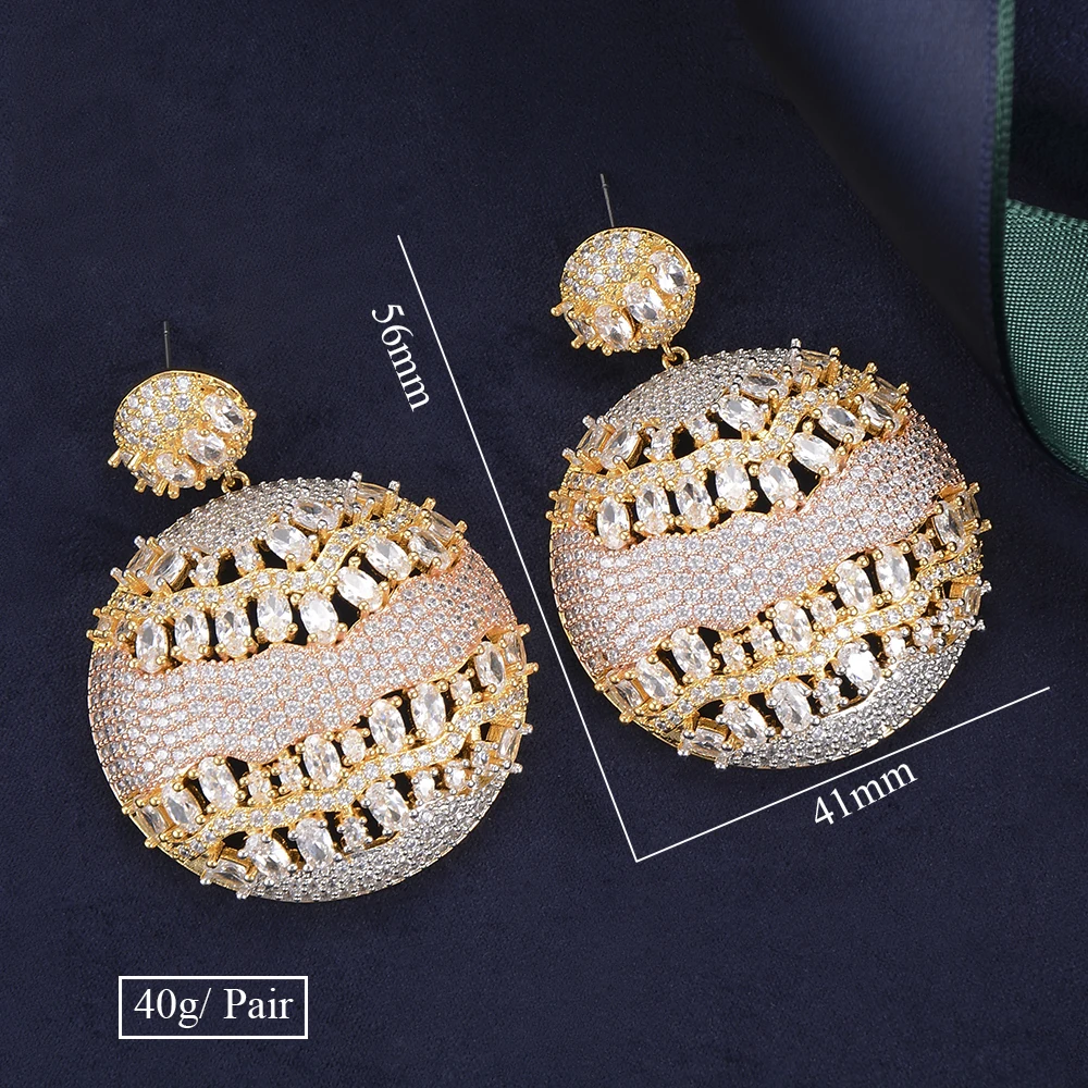 

JIMBORA Luxury Winding Cubic Zircon Nigerian Big Earrings For Women Wedding African Bridal Earrings boucle d'oreille femme