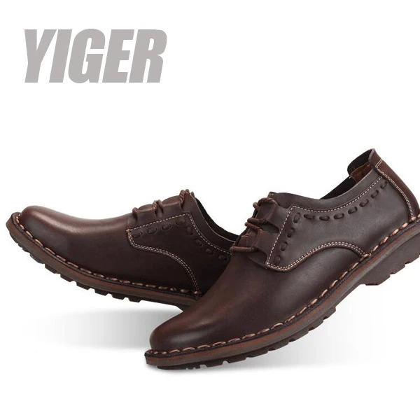 dark brown casual YIGER/Новинка; мужская повседневная обувь в деловом стиле; мужская обувь на шнуровке; Мужская дышащая обувь для отдыха из натуральной кожи; нескользящая обувь ручной работы; 0306 - Цвет: dark brown casual