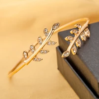 crystal leaf opening adjustable silver plated golden women thin band bracelets bangles