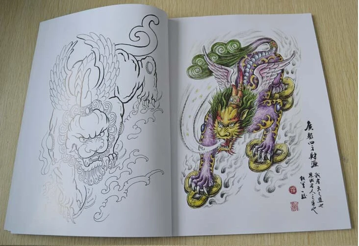 Фотовспышка с разноцветными татуировками A3 Dragon/Warrior/Koi|book book|colouring bookdragons book |