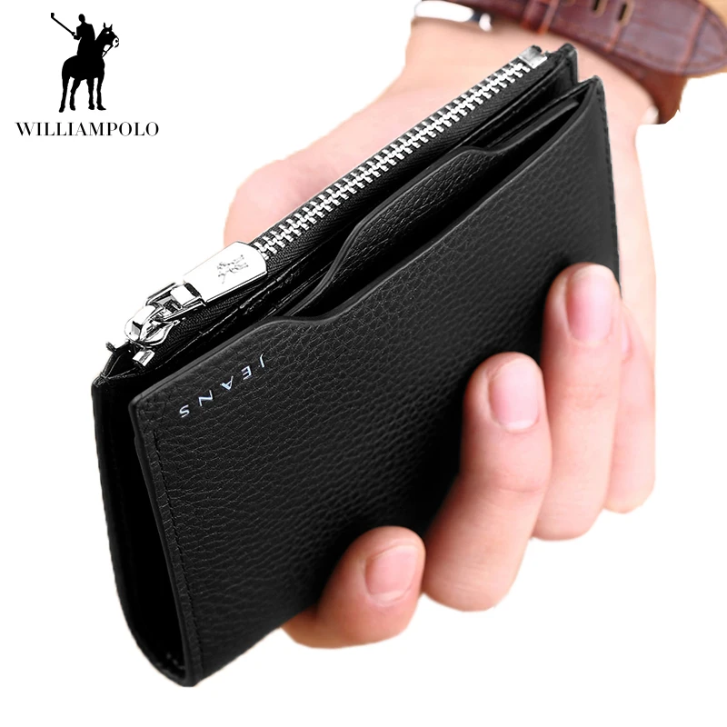 Мужской бумажник из натуральной кожи WILLIAMPOLO модный короткий кошелек с клипсой