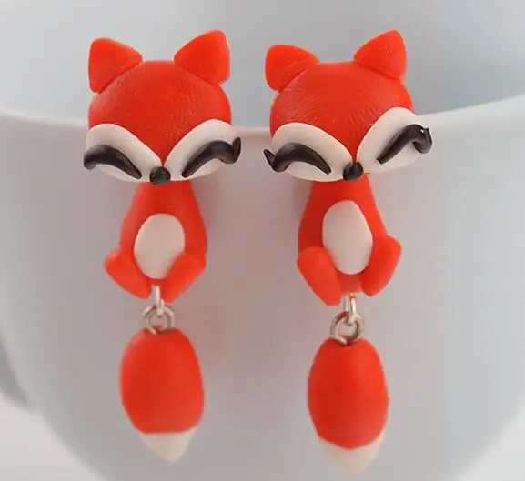 Серьги-гвоздики ручной работы женские полимерная глина животные милый кот