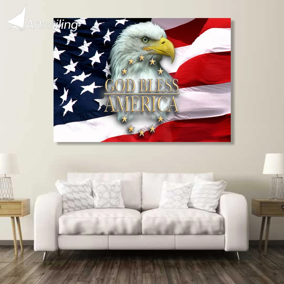 

1 панель, бесплатная доставка, картина с американским флагом на холсте, настенное искусство, украшение для гостиной, картина для украшения д...