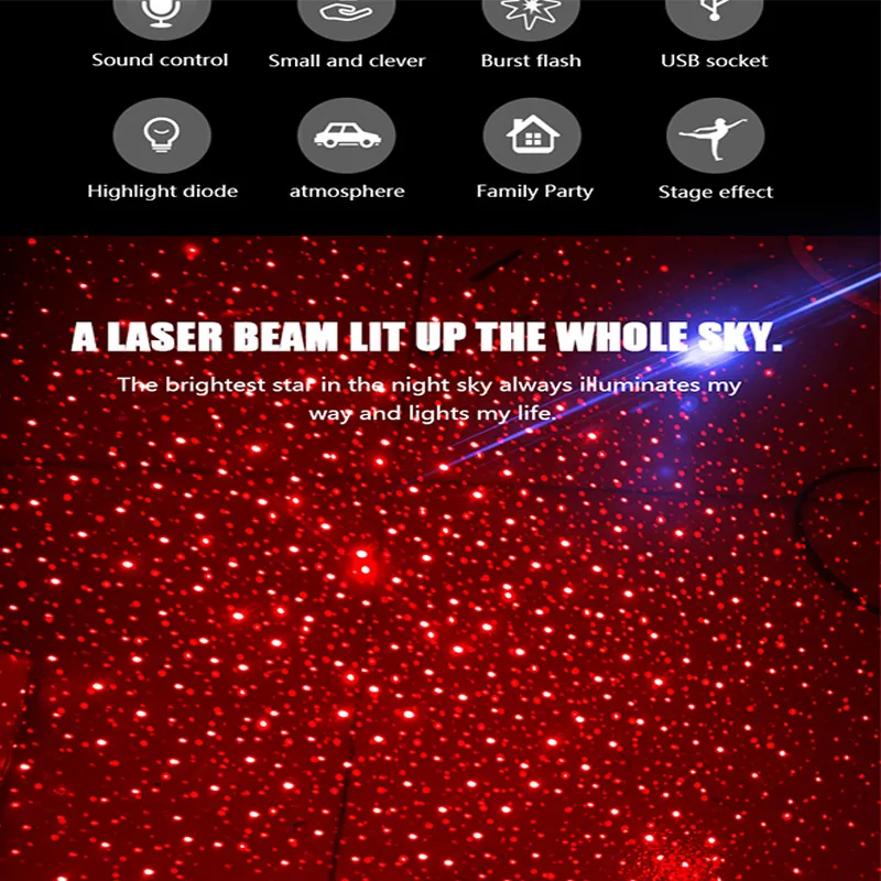 Универсальный Мини Автомобиль на крыше звезда ночник светодиодный Звездный