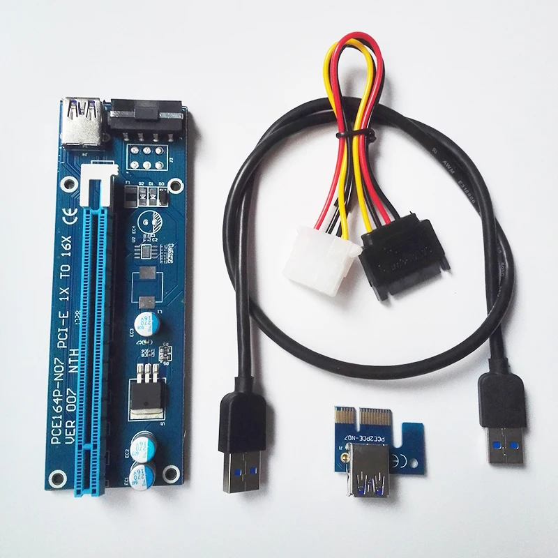 NEW Blue 0.6M PCIE PCI-E 1x to 16x Riser Card Extender+USB 3.0 Data Cable / SATA 4Pin IDE Power Cord for Bitcoin Miner |