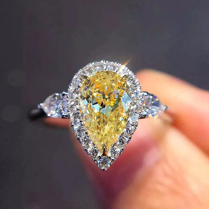 Solid 18K White Gold 2ctw Centre 1ct Moissanite Pear Ring Yellow Engagement Fine Jewelry For Women | Украшения и аксессуары
