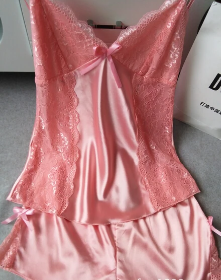 Пикантный женский кружевной прозрачный пижамный комплект с глубоким v образным