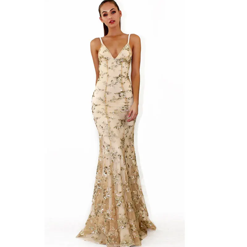 Robe de soiree 2019 в модном расшитом блестками сексуальном открытом спине v-образным