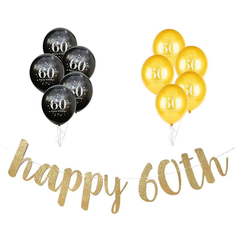 60 banner kit D Блеск 30th 40th 50th 60th знаковые гирлянды ко дню рождения с воздушными шарами комплект счастливый декор для вечеринки в честь Дня Рождения взрослая развесель до 30 лет - Цвет: 60 banner kit D