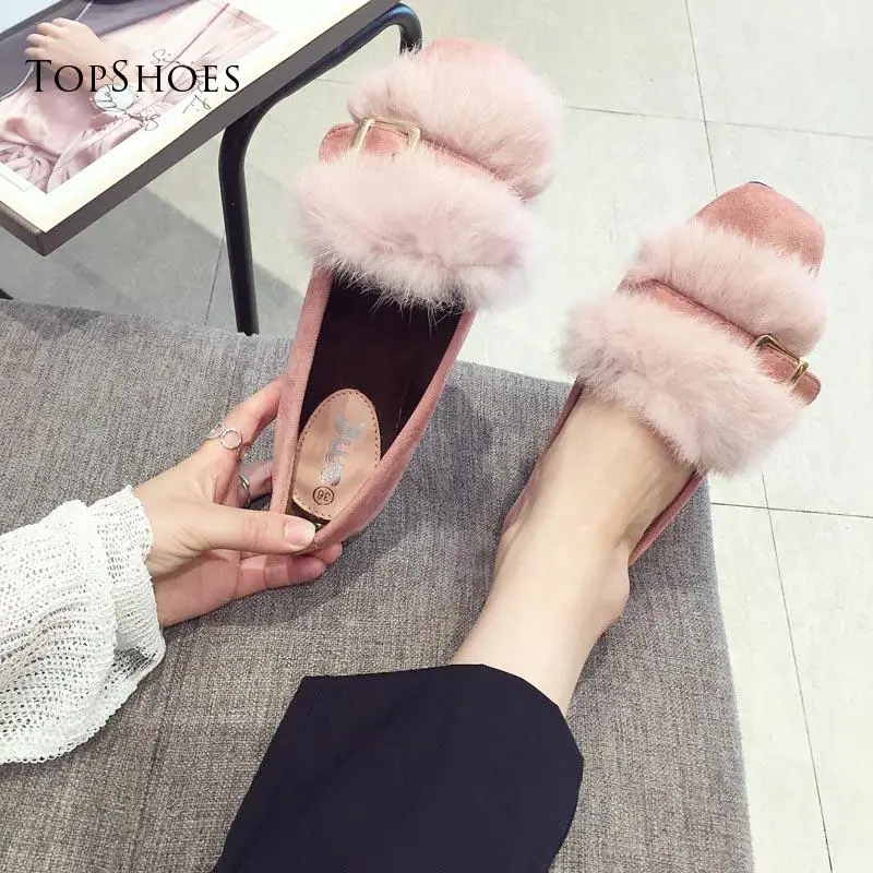 Женские туфли на плоской подошве Дамская мода 2018 Весна Новые меховой из флока