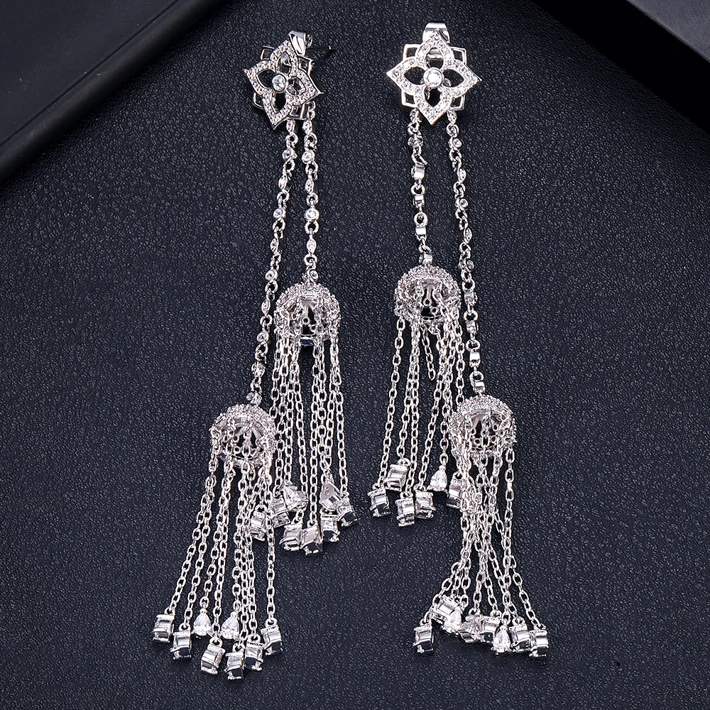 Janekellyfashion роскошные длинные висячие серьги с кисточками для женщин Свадебные