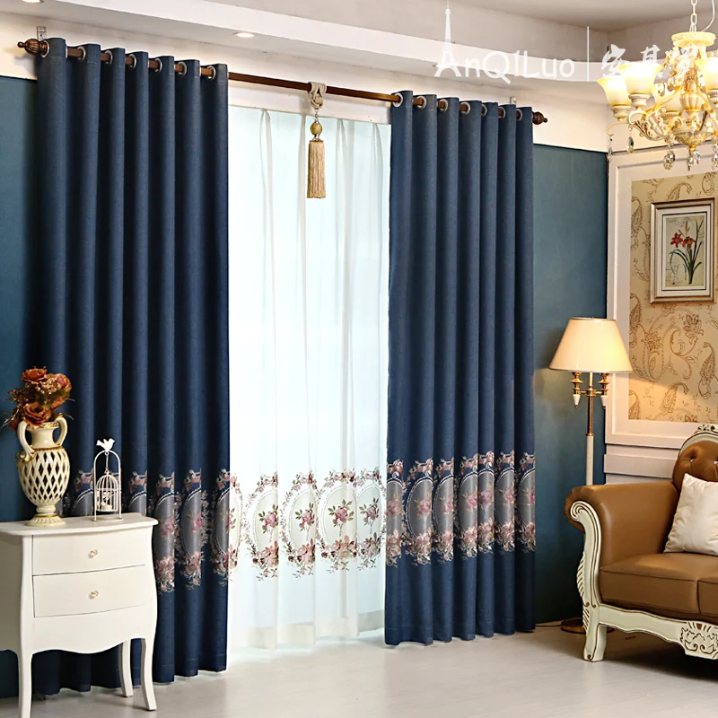 

custom curtains upscale European cotton embroidery cloth drapes living room bedroom linen blackout curtain tulle sheer E169