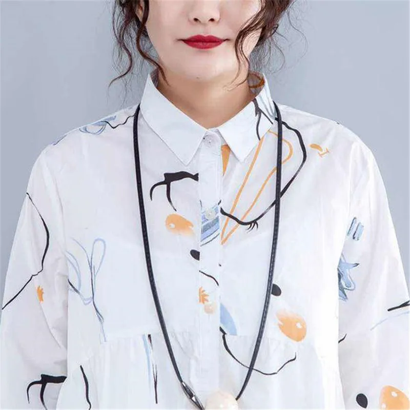 BUYKUD Casual Plus Size Cotton Blouses 2018 New Elegant Printed Pocket Tops Vacation Single Breasted Polo Collar Buttons |
