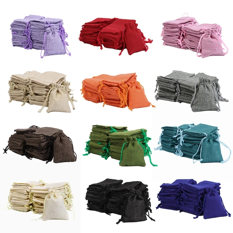 50 шт винтажный натуральный джут Hessian Drawstring мешок мешковины свадебный подарок мешок