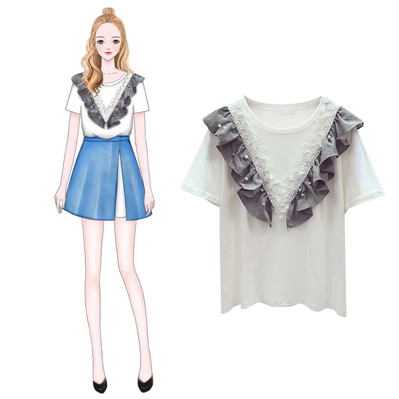 MUMUZI женская футболка с круглым вырезом короткий рукав клетчатая Женские