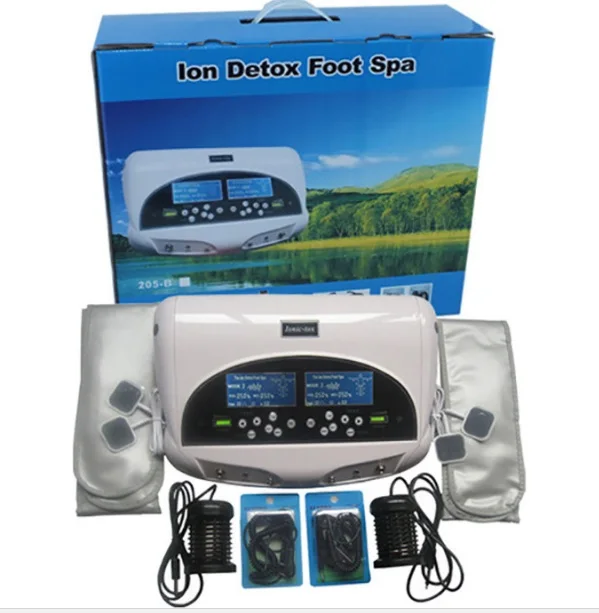 

2021 New Dual Detox Machine Ion Cleansing Machine Detox Foot Spa Two LCD Screen With Massage Acupuncture Pads Slice Wrist Belt