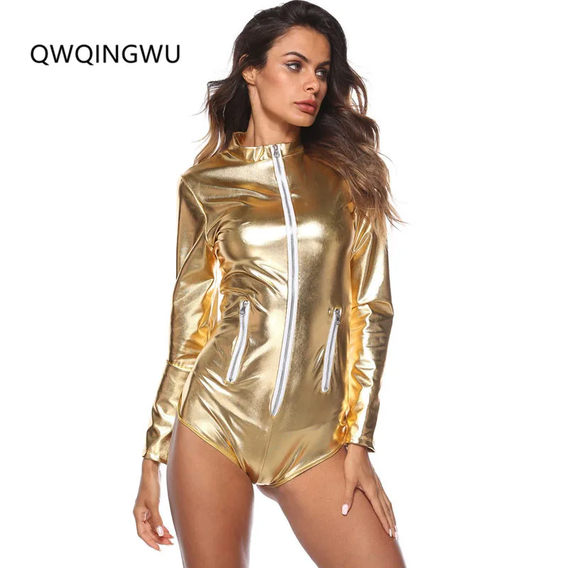 

Sexy Catwomen Faux Leather Jumpsuits Latex Catsuit Smooth Wetlook Jumpsuit Front Zipper Elastic PU Full Bodysuit Game Playsuit