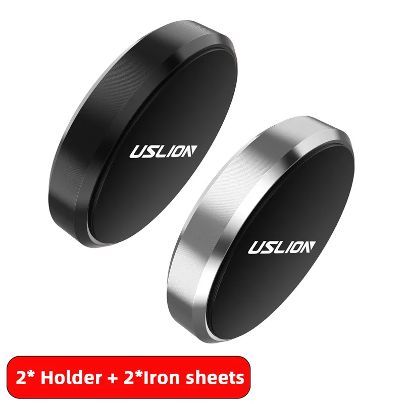 1Black 1 Silver Универсальный автомобильный магнитный держатель для телефона USLION для iPhone, samsung, Xiaomi, магнитная наклейка, подставка для мобильного телефона, автомобильный держатель - Цвет: 1Black 1 Silver