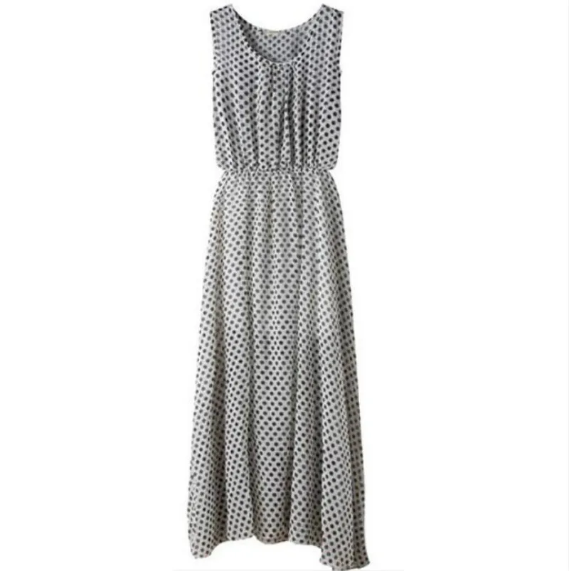 Модное женское Макси платье в горошек длинное повседневное летнее пляжное