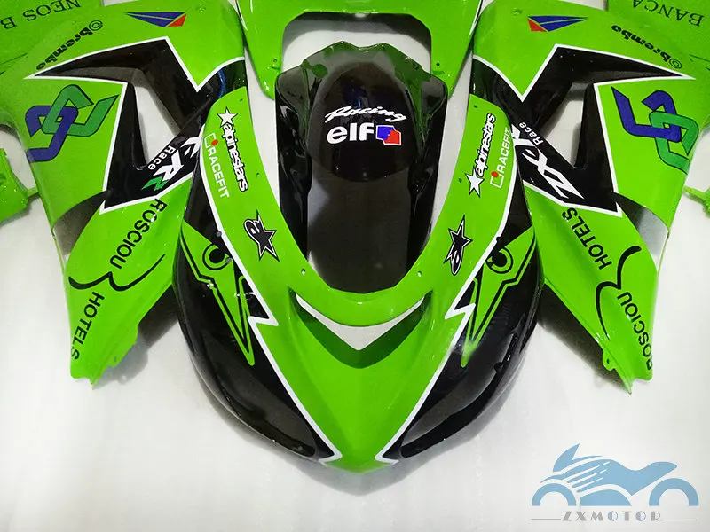 Комплект обтекателей кузова на заказ для 2006 2007 Kawasaki Ninja ZX 10R 06 07 Зеленые Черные
