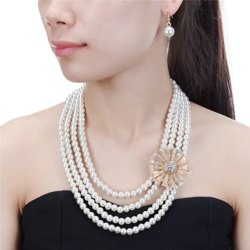 Комплект из колье и серёг с жемчугом | Украшения аксессуары