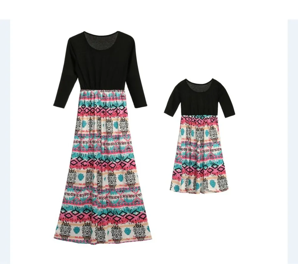 2018 Повседневное платье по щиколотку платья для мамы и дочки одинаковые в полоску