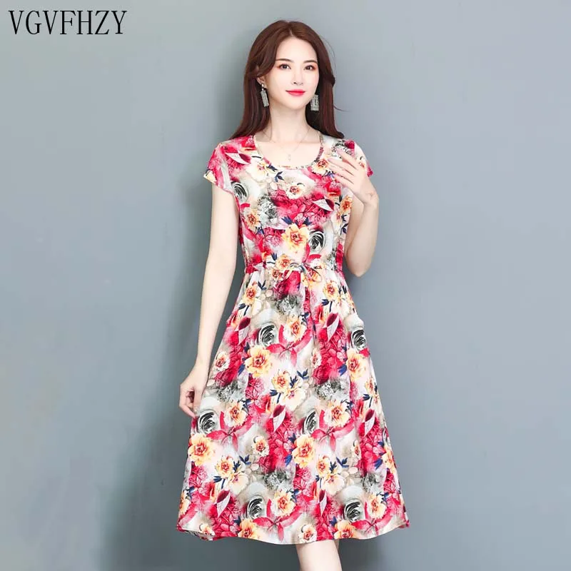 Женское платье среднего возраста модное с принтом новинка 2019 повседневное