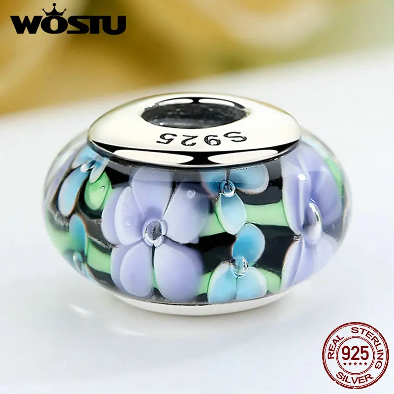 WOSTU 925 пробы Серебряный цветок Munaro стеклянные бусины подходят к оригинальному WST браслет Европейский DIY ювелирные изделия