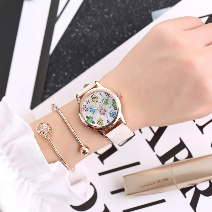 Новые модные брендовые часы с совой женские кварцевые белая застежка для часов
