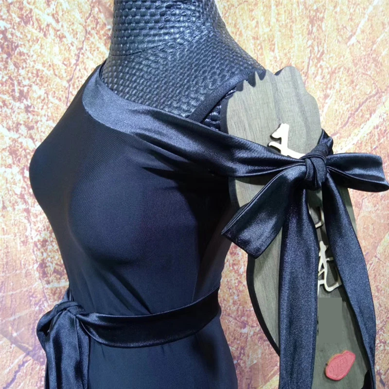 Женское бальное платье BLatin черное с покатым плечом танцевальное для танго