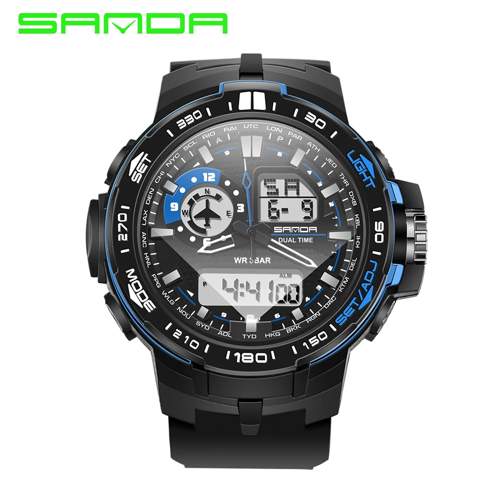 Часы наручные SANDA мужские спортивные брендовые Роскошные цифровые аналоговые